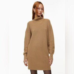 Babaton Camel Brown Maclean 100% Merino Wool Cowl Knit Sweater Dress Size L